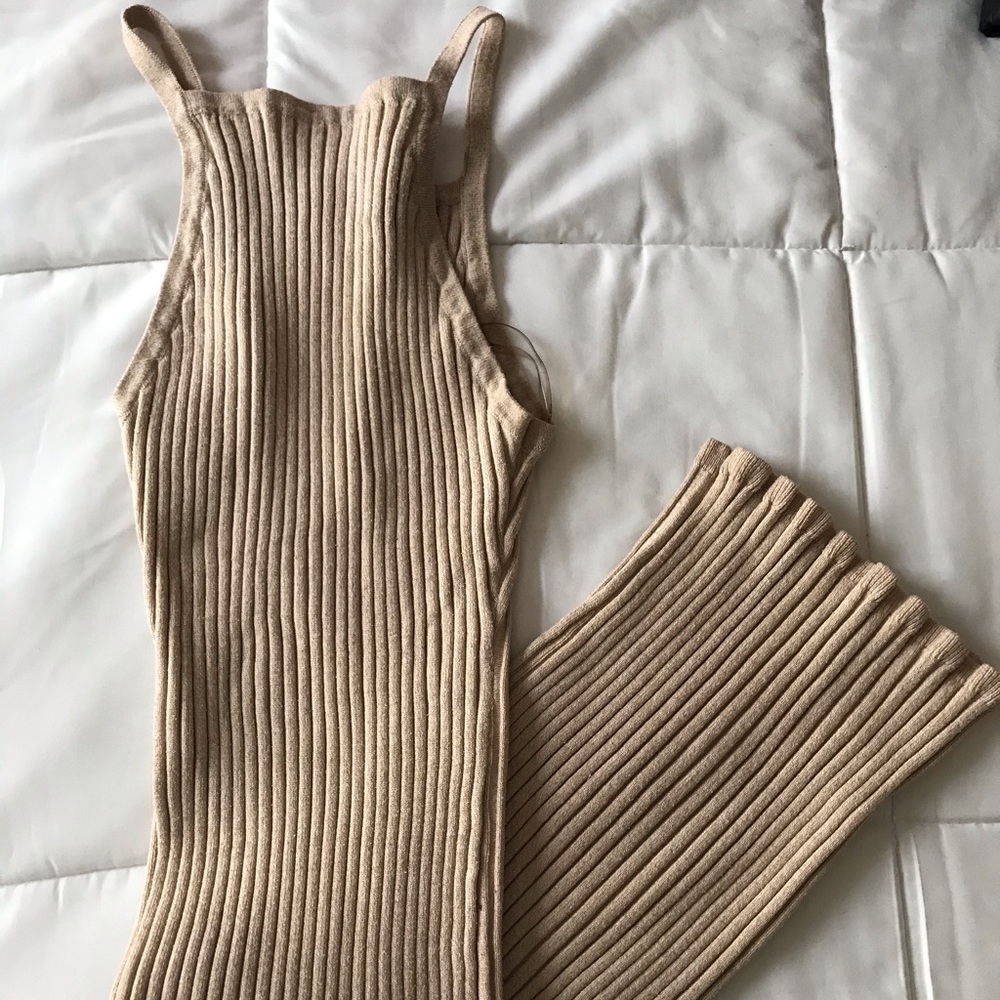 Nude stretchy midi bodycon dress